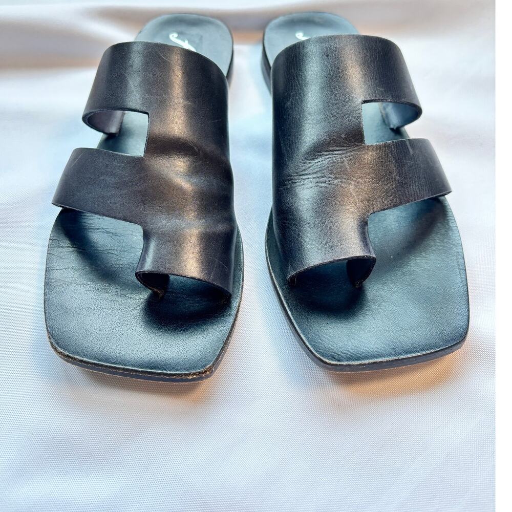 Free People Abilene Black Leather Toe Loop Slide Sandals Women's 37 US 7